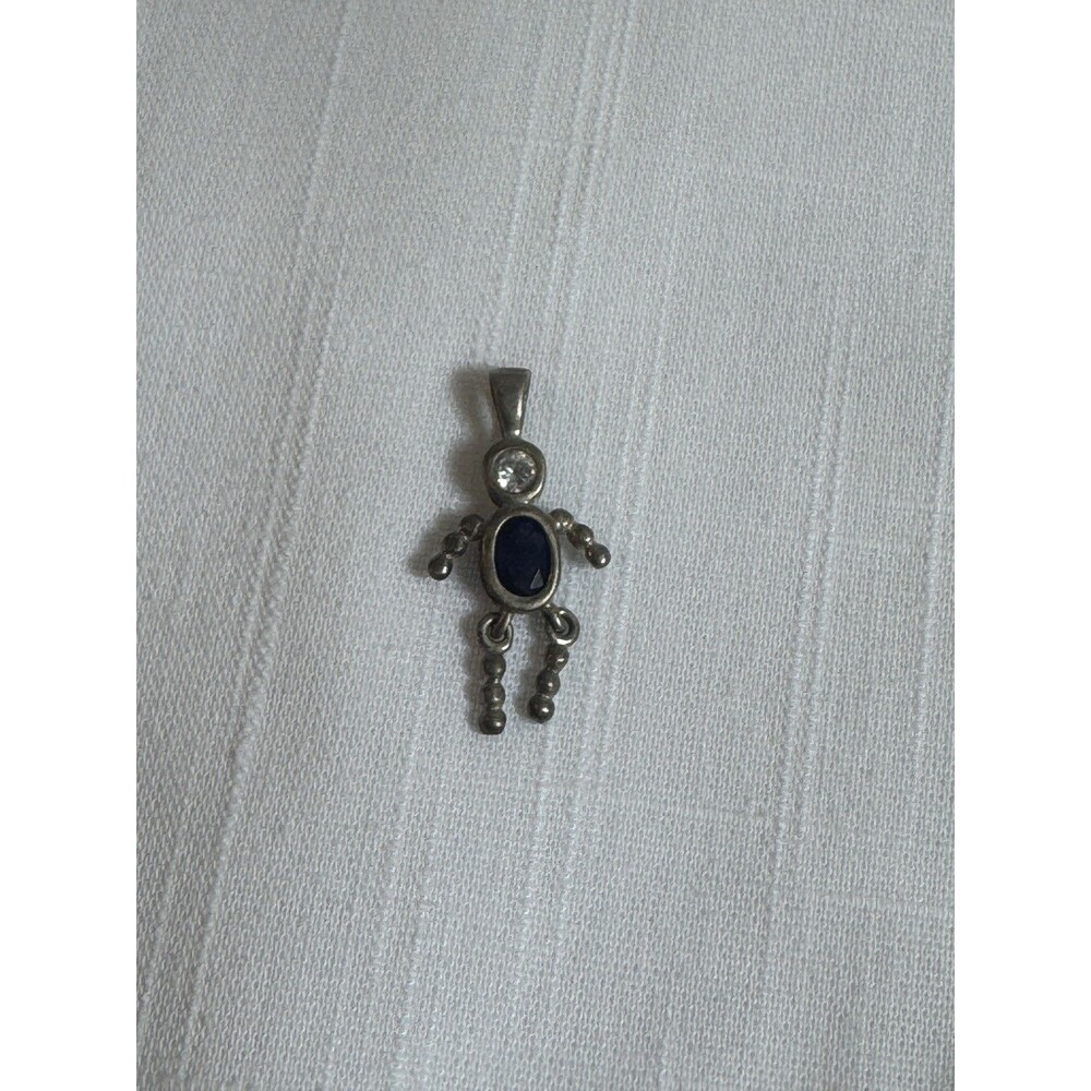 Sterling Silver 925 September Birthstone Clear & Blue CZ Baby Boy Charm Pendant